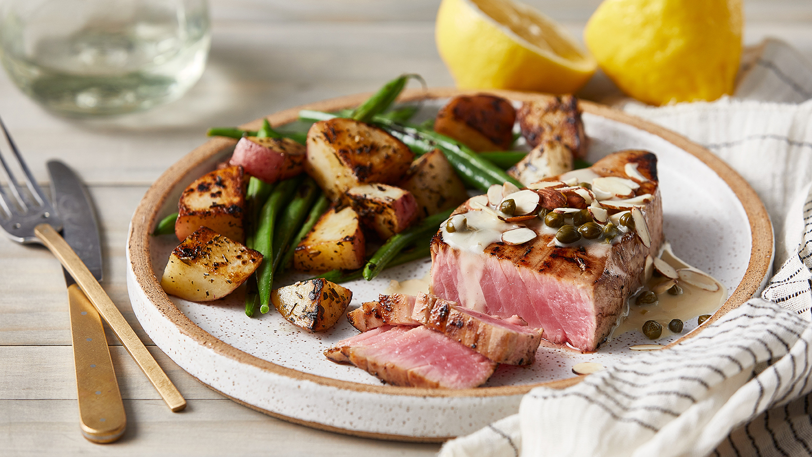 Tuna in Lemon Butter Dill sauce with Almonds and Capers