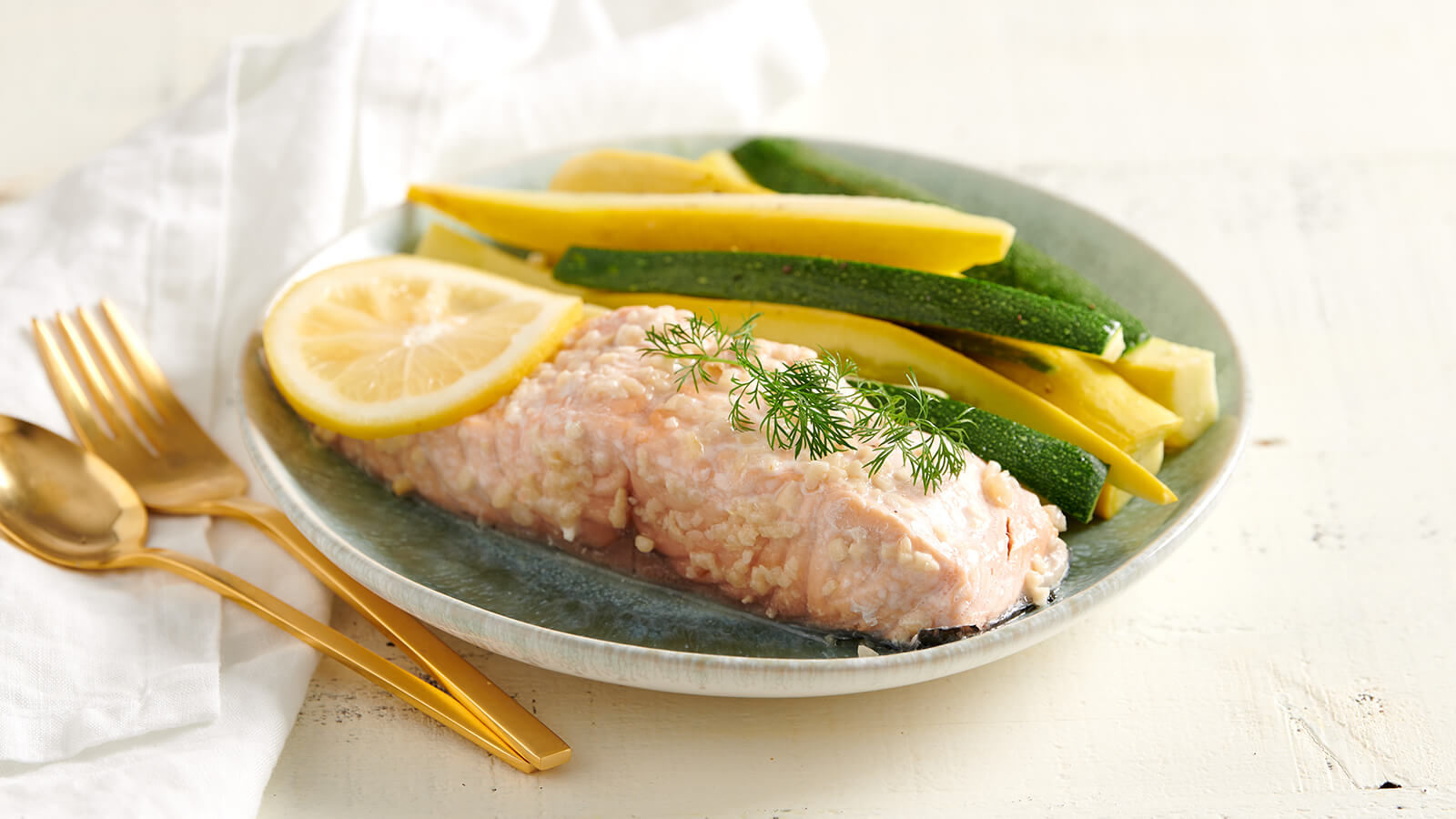 Garlic Dill Atlantic Salmon With Squash