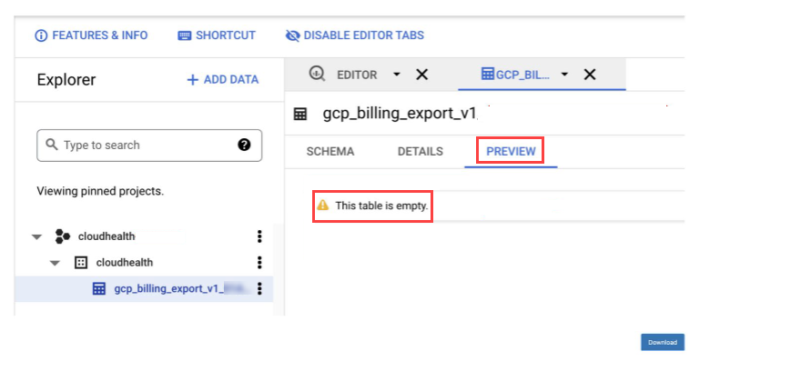 Empty BigQuery Table