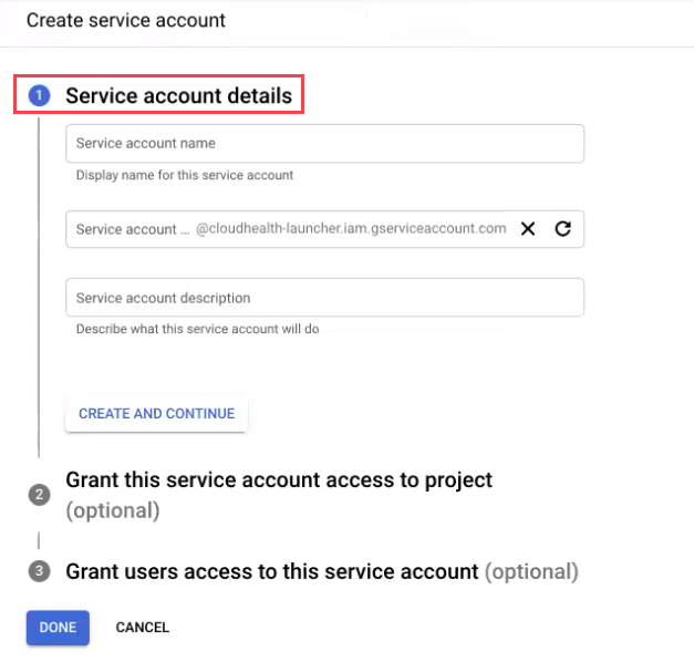 Service account details