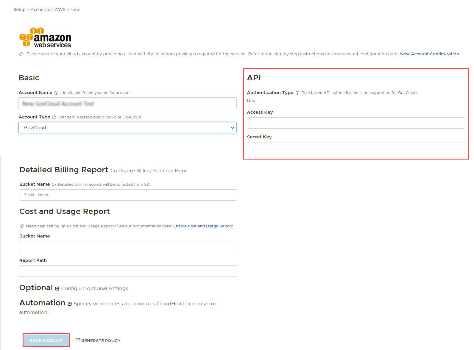 Save GovCloud Account