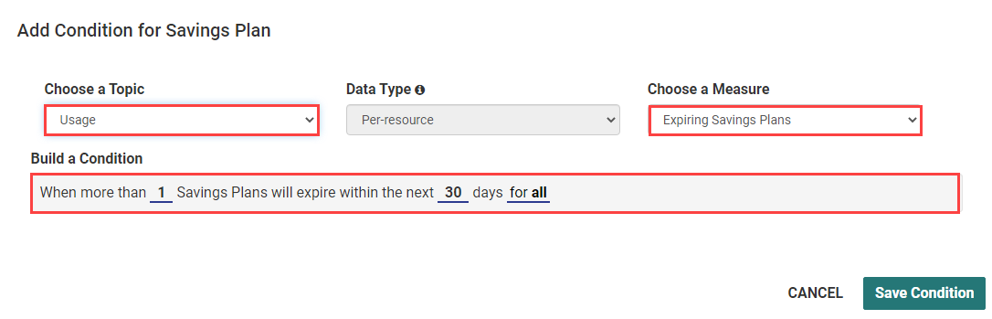 Add Condition for Savings Plan