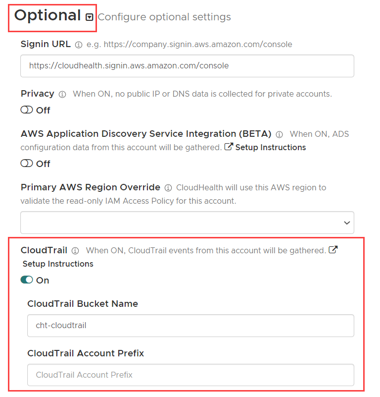 AWS Optional Settings
