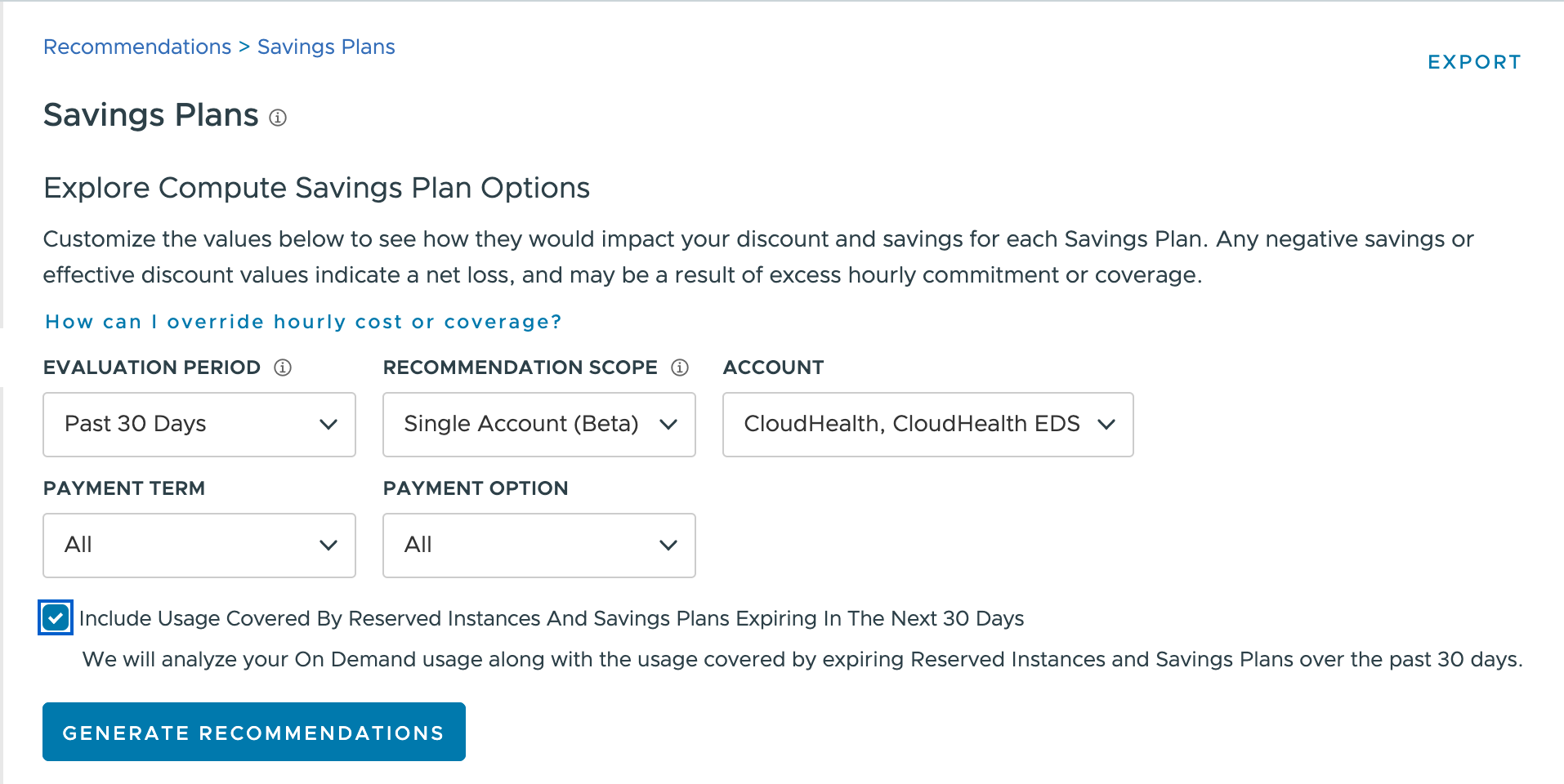 Savings Plan Single Account Configuration