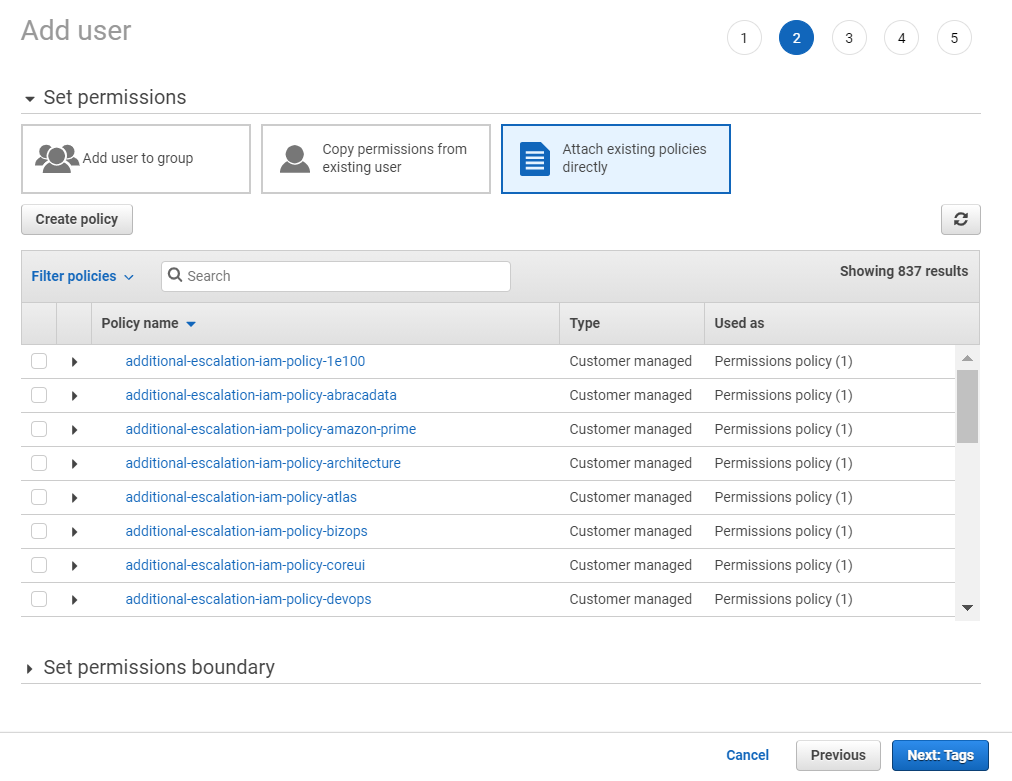 Attach existing policies directly