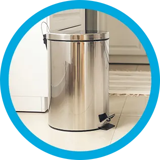 A clean trash bin in a kitchen