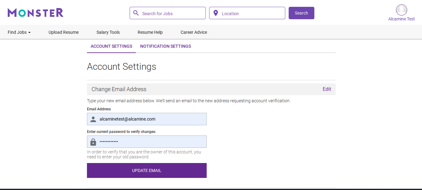 account settings monster