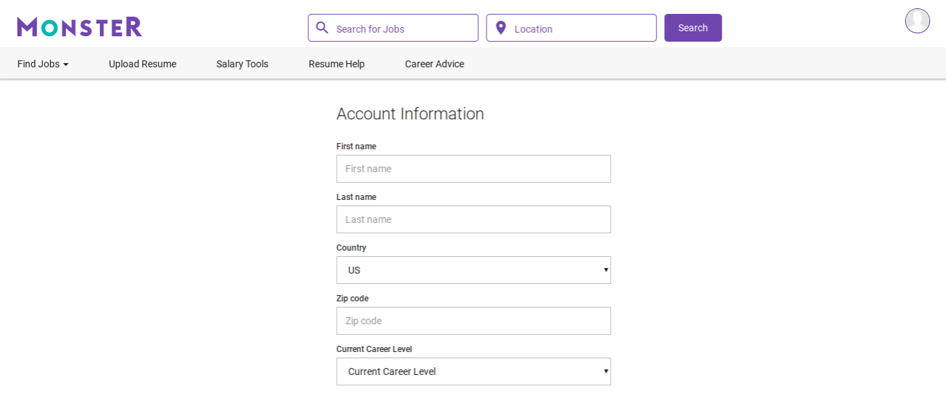 account info monster
