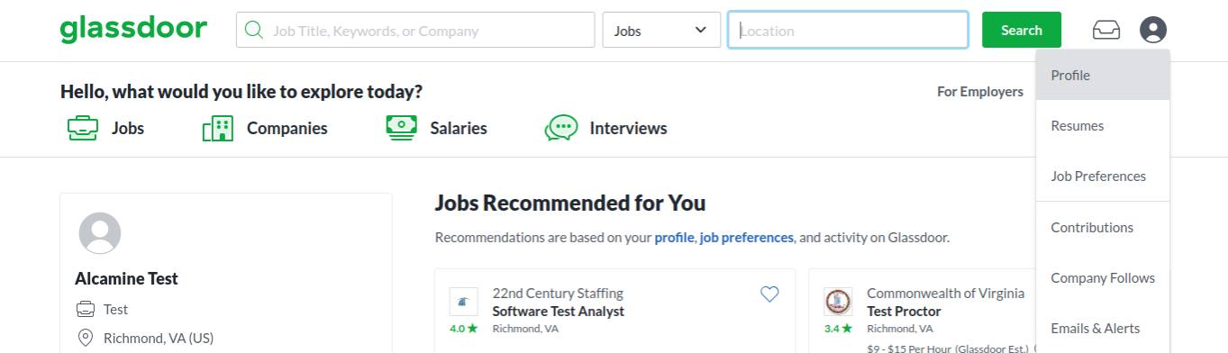 Glassdoor profile