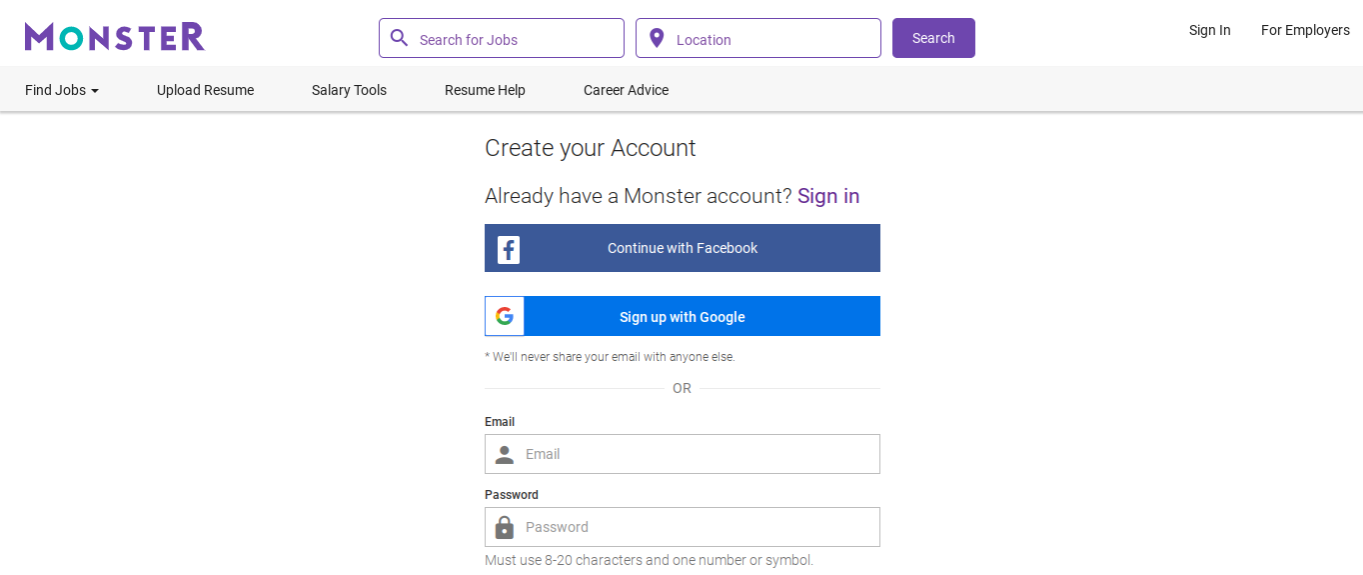 create account monster