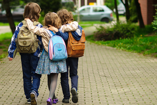 Group of children walking to school