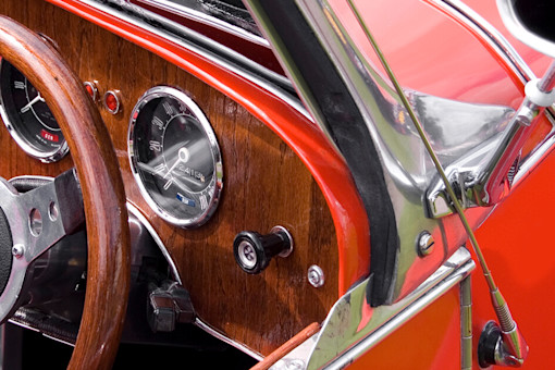 Closeup of red vintage classic car