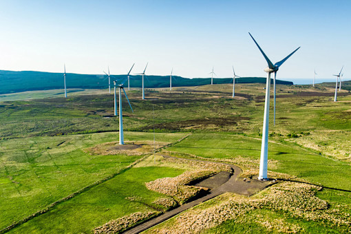 Arial view of wind turbines