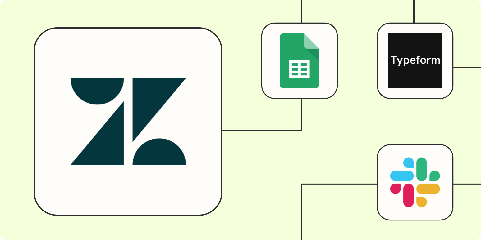 Hero image with the Zendesk logo connected by dots to the logos of Google Forms, HubSpot, and Airtable
