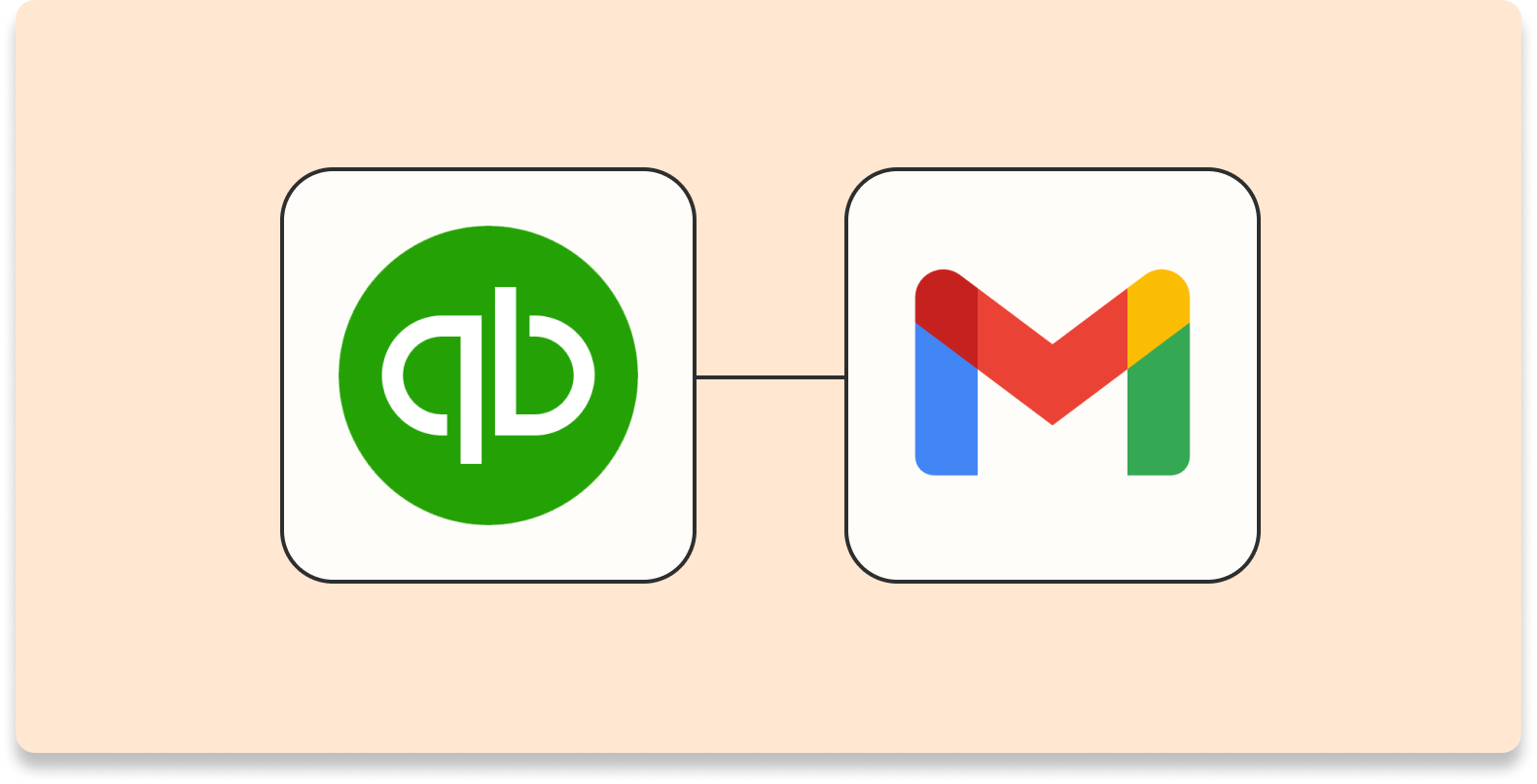 The QuickBooks Online and Gmail logos, connected by a line of orange dots.