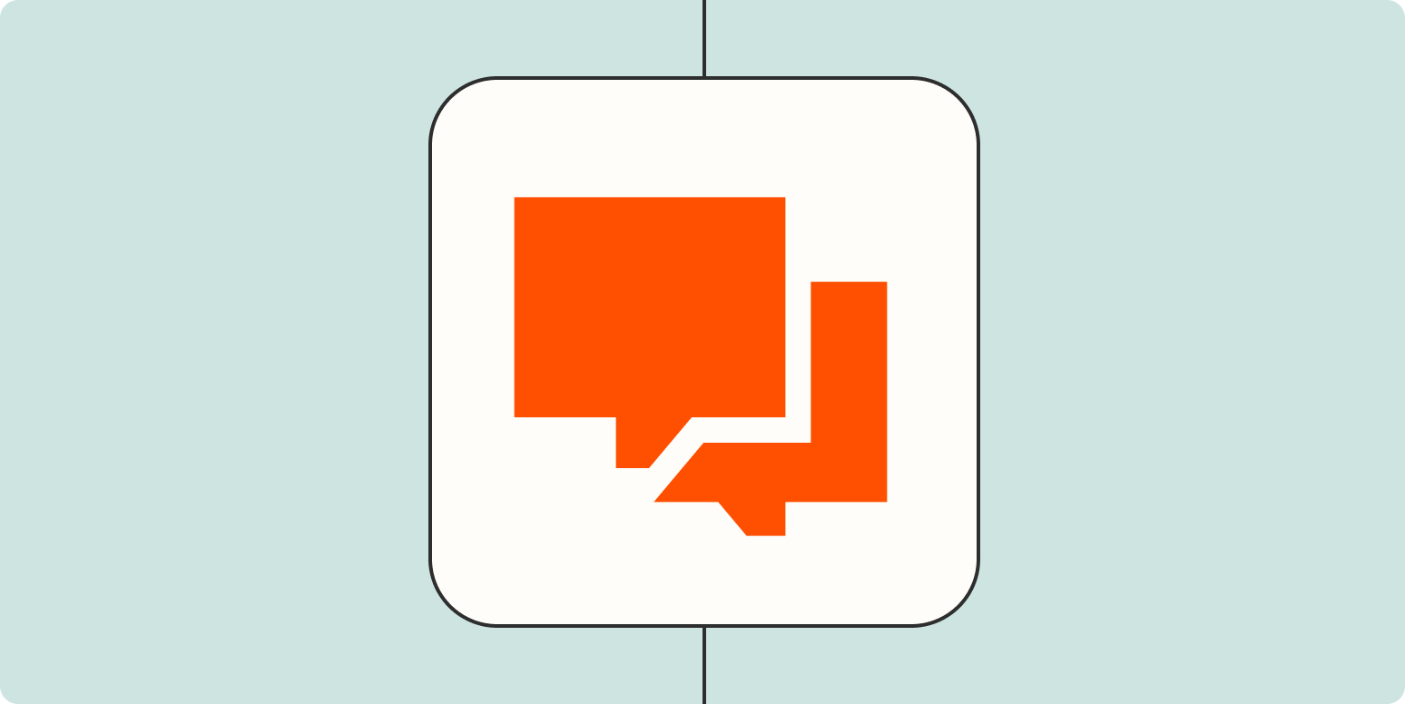 An icon representing a chat message in a white square on a pale orange background