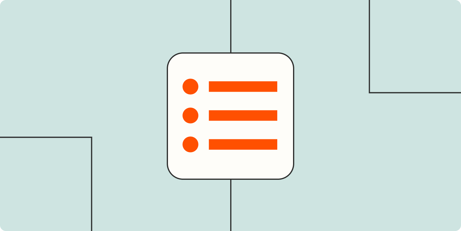 An icon representing tasks in a list in a white square on a light orange background.