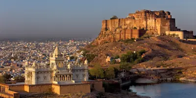 Jaswant Thada, the white marble memorial in Jodhpur - Book your TravelTaxi tour for a hassle-free visit.