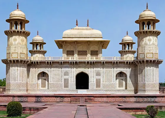 Unwind in Agra's serene landscapes with TravelTaxi - The tranquil Mehtab Bagh gardens.
