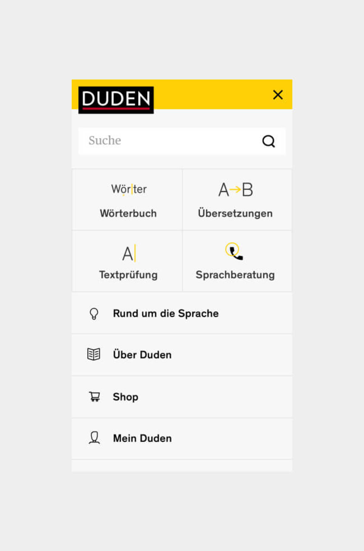 Visual of Duden Mobile Search - Step 1