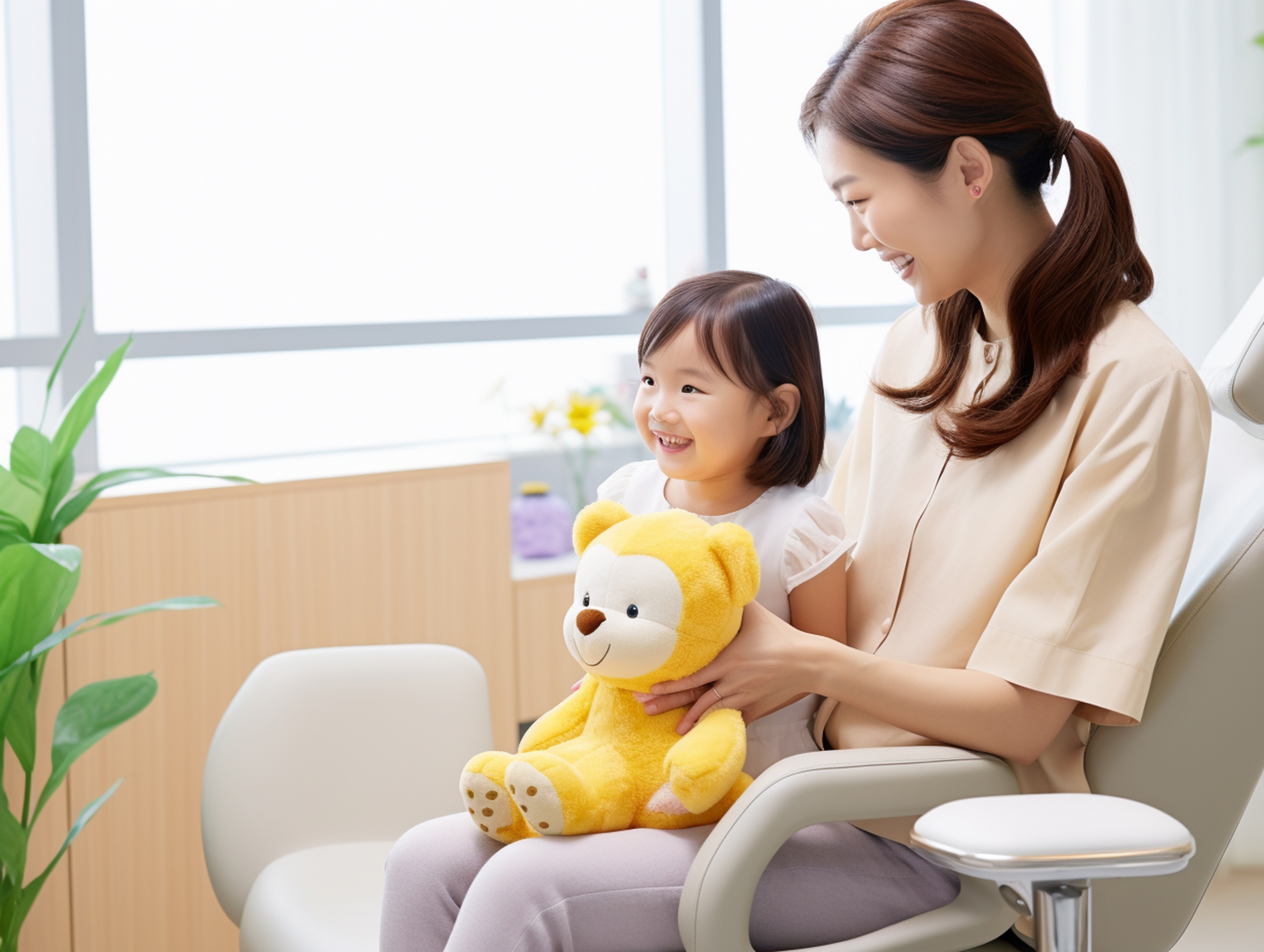 子供連れで歯医者に来た女性