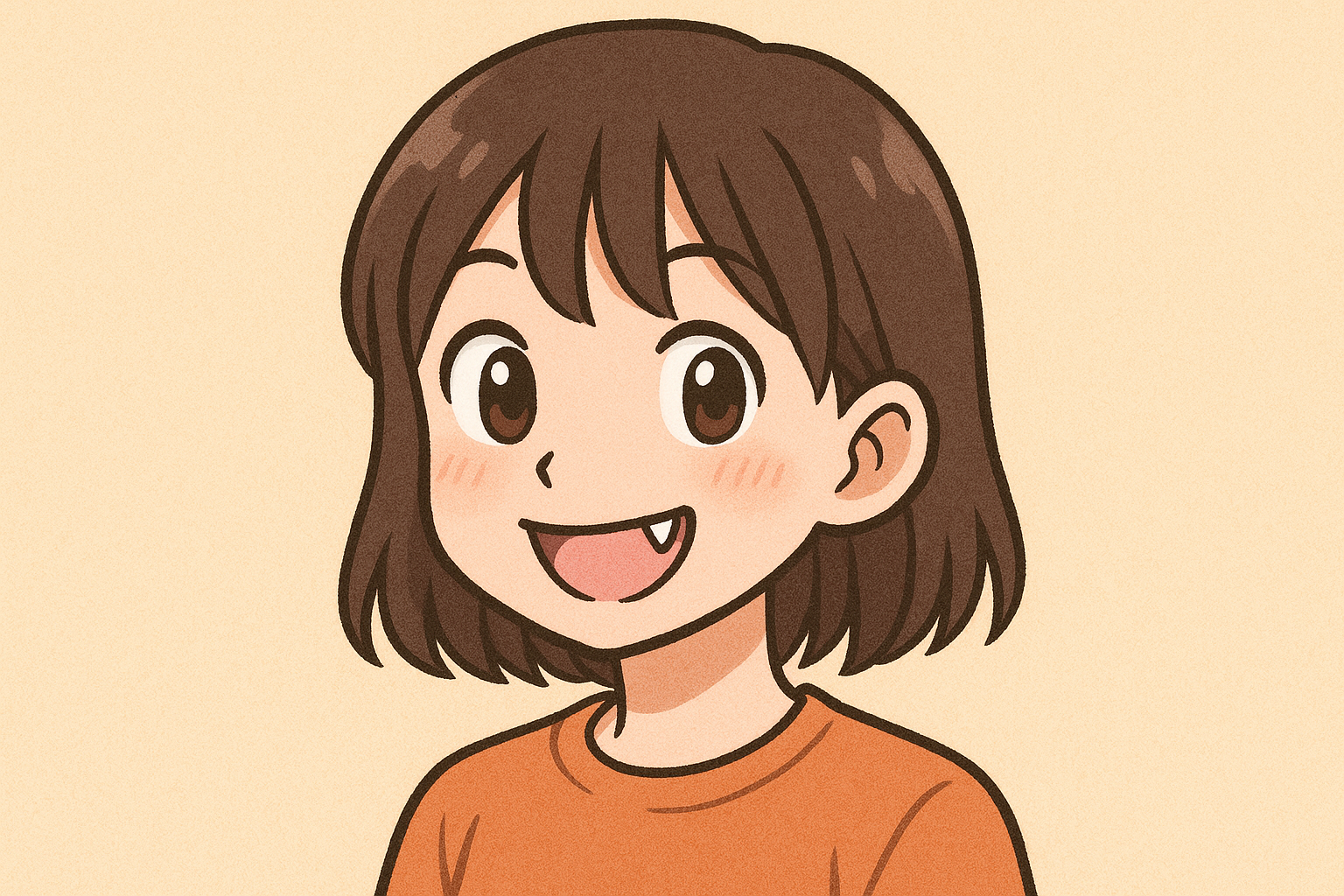 八重歯が特徴的なかわいいキャラクターのイメージ