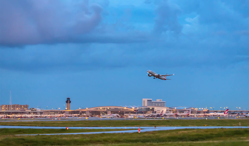 American takeoff sunrise
