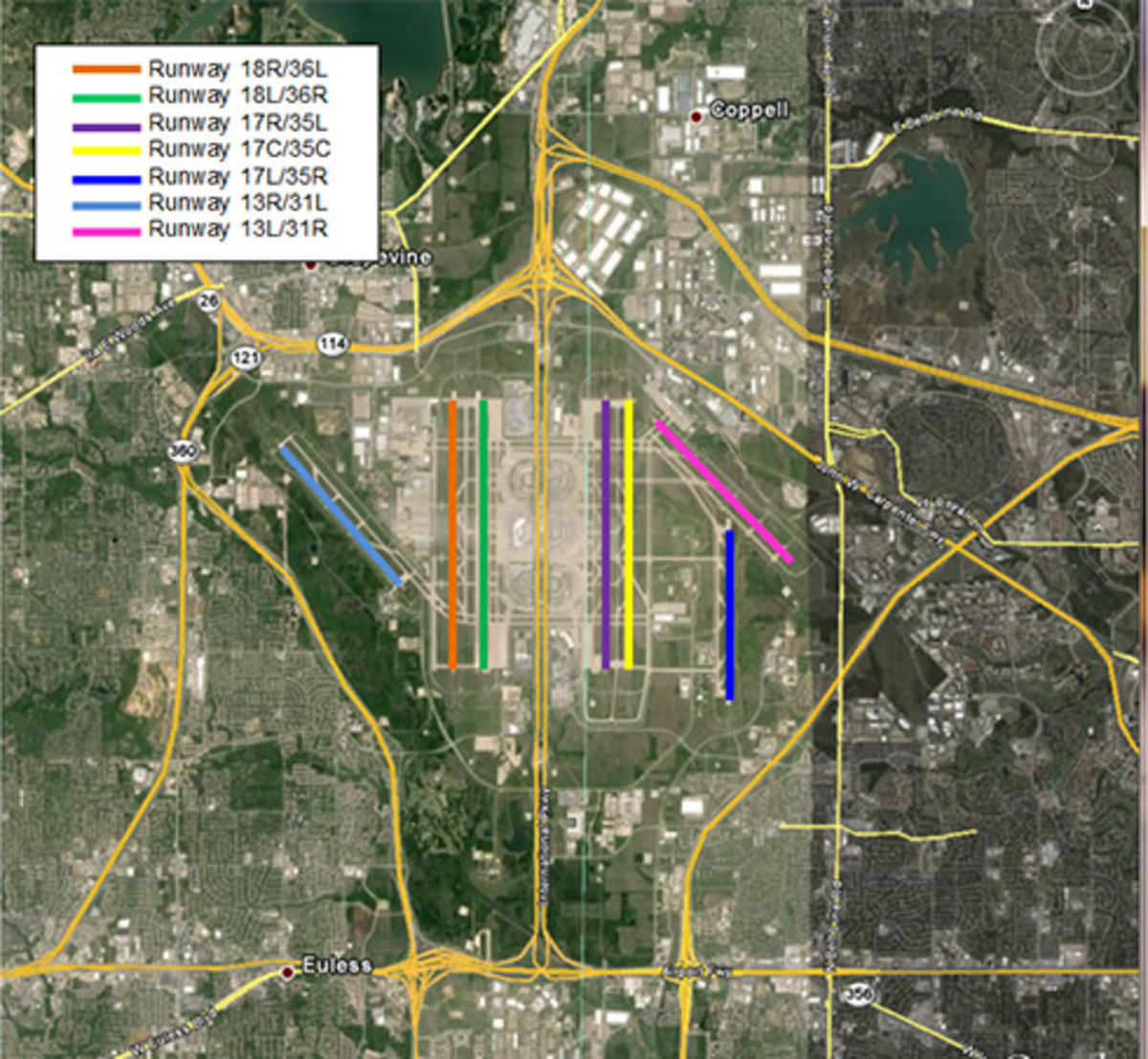 DFW Aircraft Noise Closures Map