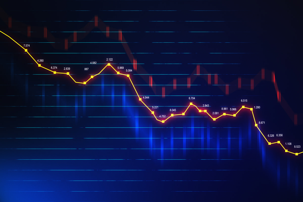 Candlestick chart of falling stock hologram