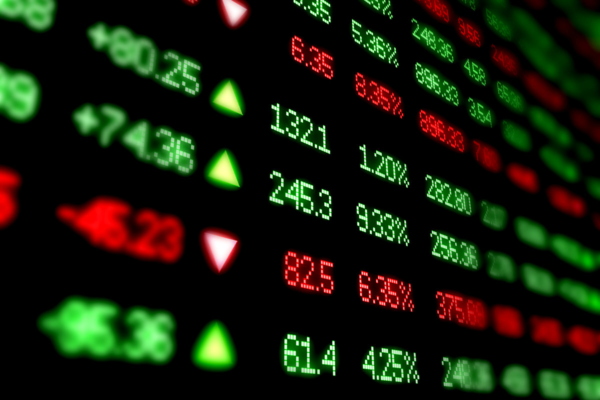 Colored ticker board on black