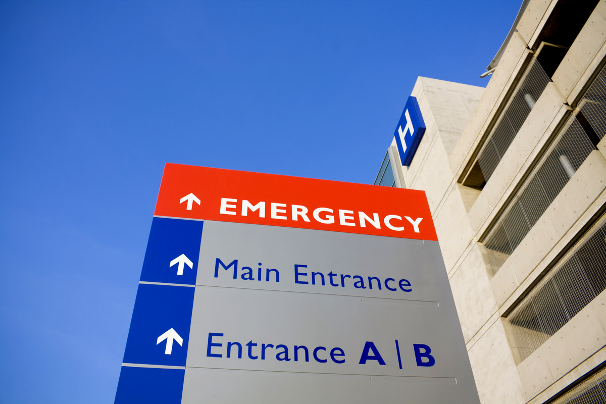 Modern hospital and emergency sign