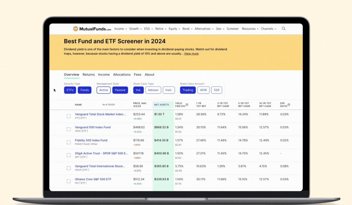 Fund Share Class Tool Filter gif