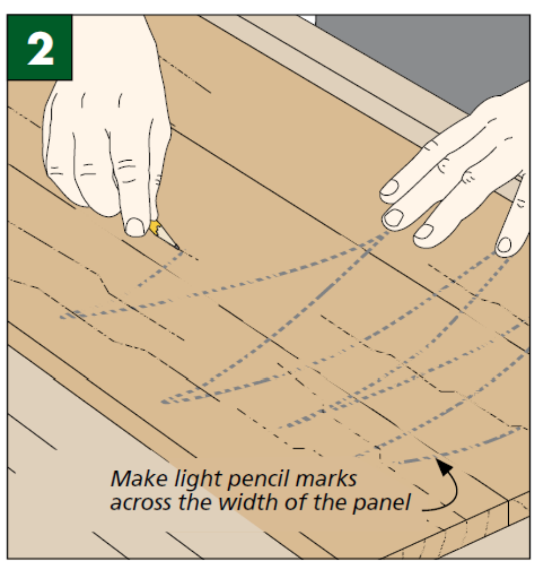 illustration shows how to draw light pencil marks along width of wood