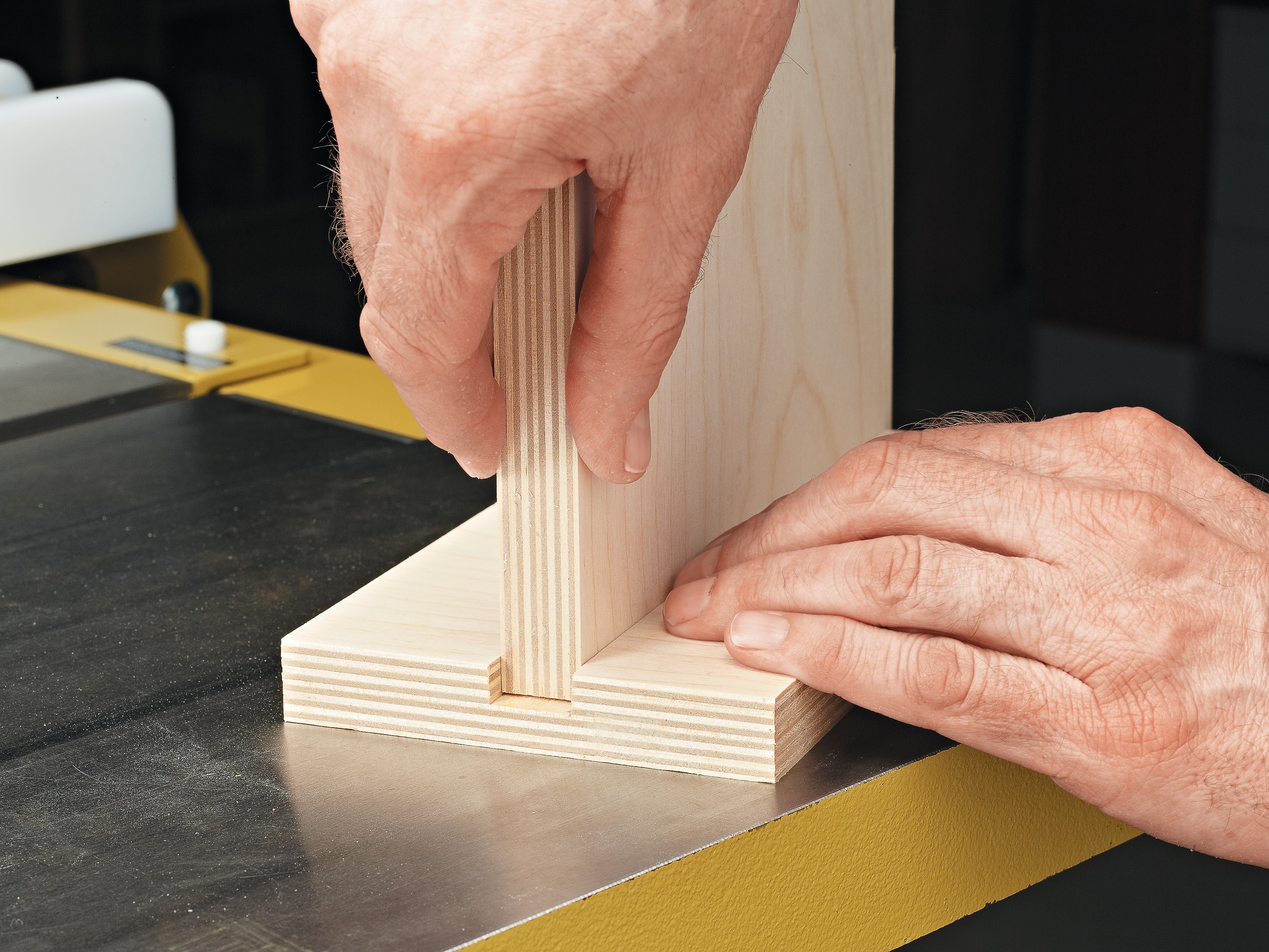 testing fit between two wood boards