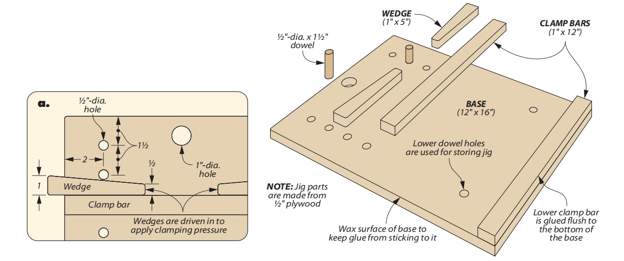 diagram for how to build picture frame glueup jig to dry frames after gluing