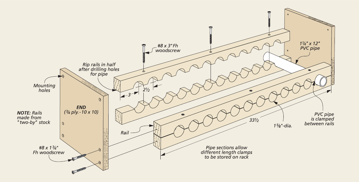 diagram of diy bar clamp storage rack