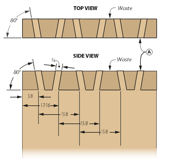 diagram of top view and side view of dovetails
