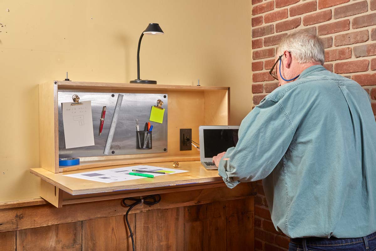 drop down wall desk opened to show working space