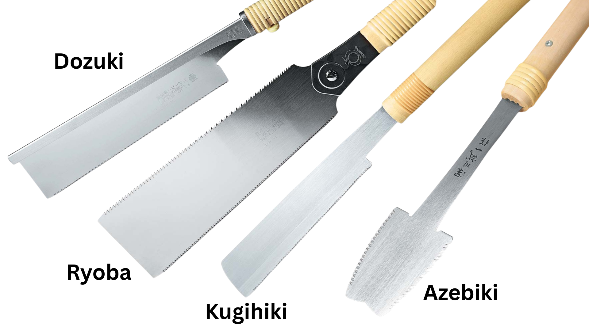 4 japanese saw blade types: dozuki, ryoba, kugihiki, azebiki
