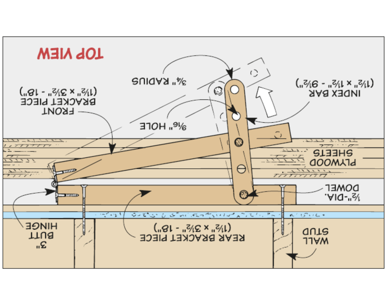 diagram top view of diy hinged bracket