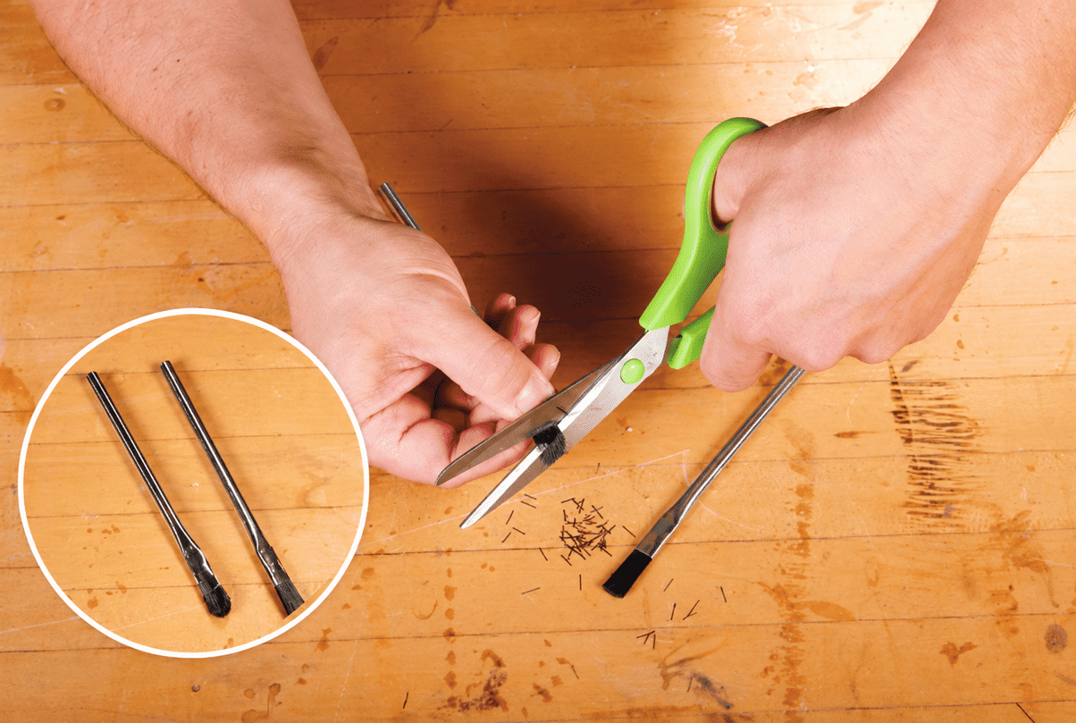 Trimming Brush Bristles on a Workbench