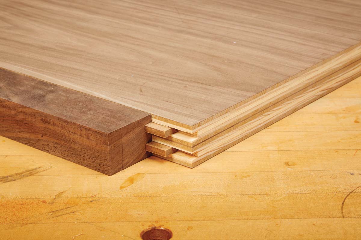 plywood edge with splines to align edging and reinforce joint