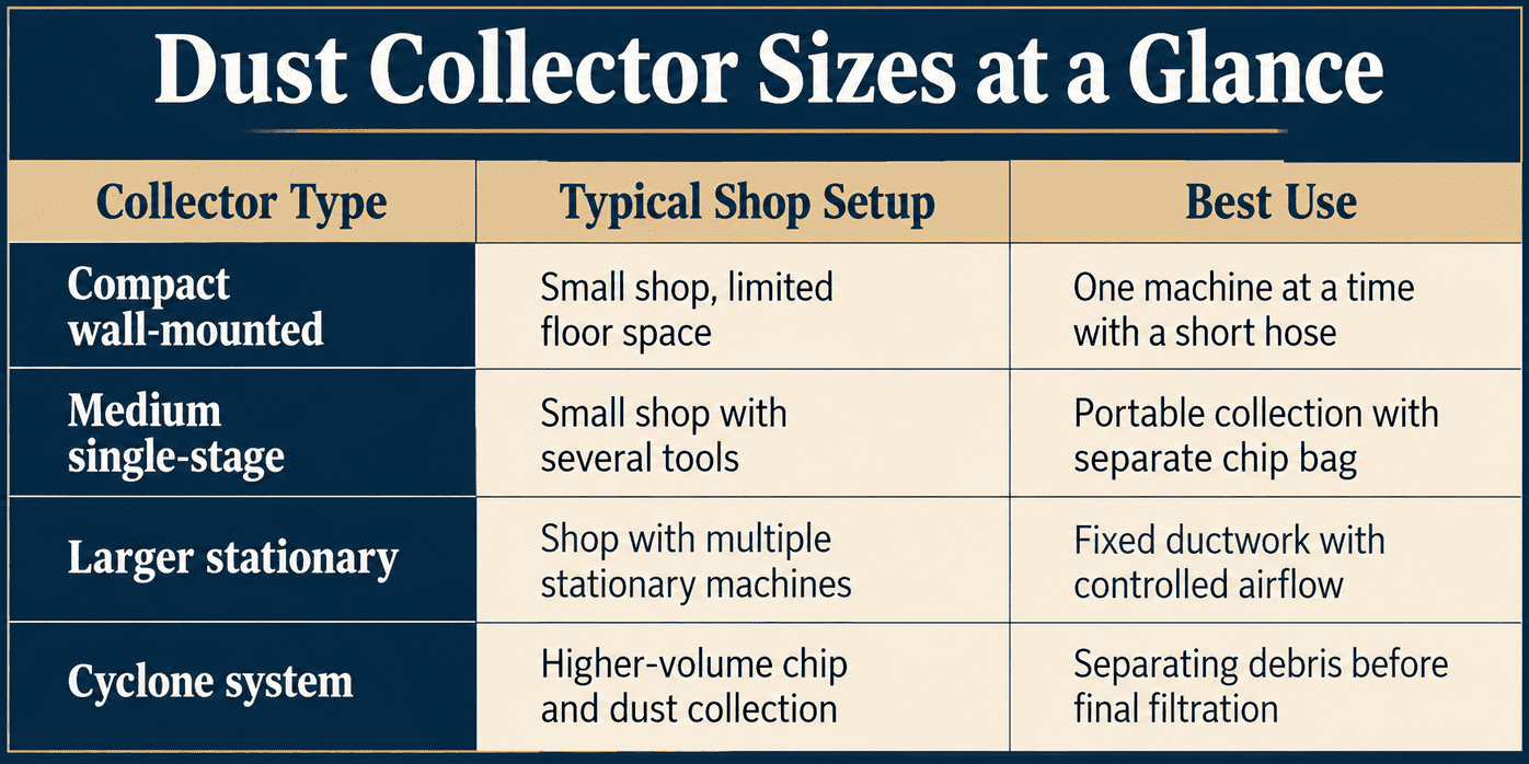 Dust Collector Sizes at a Glance