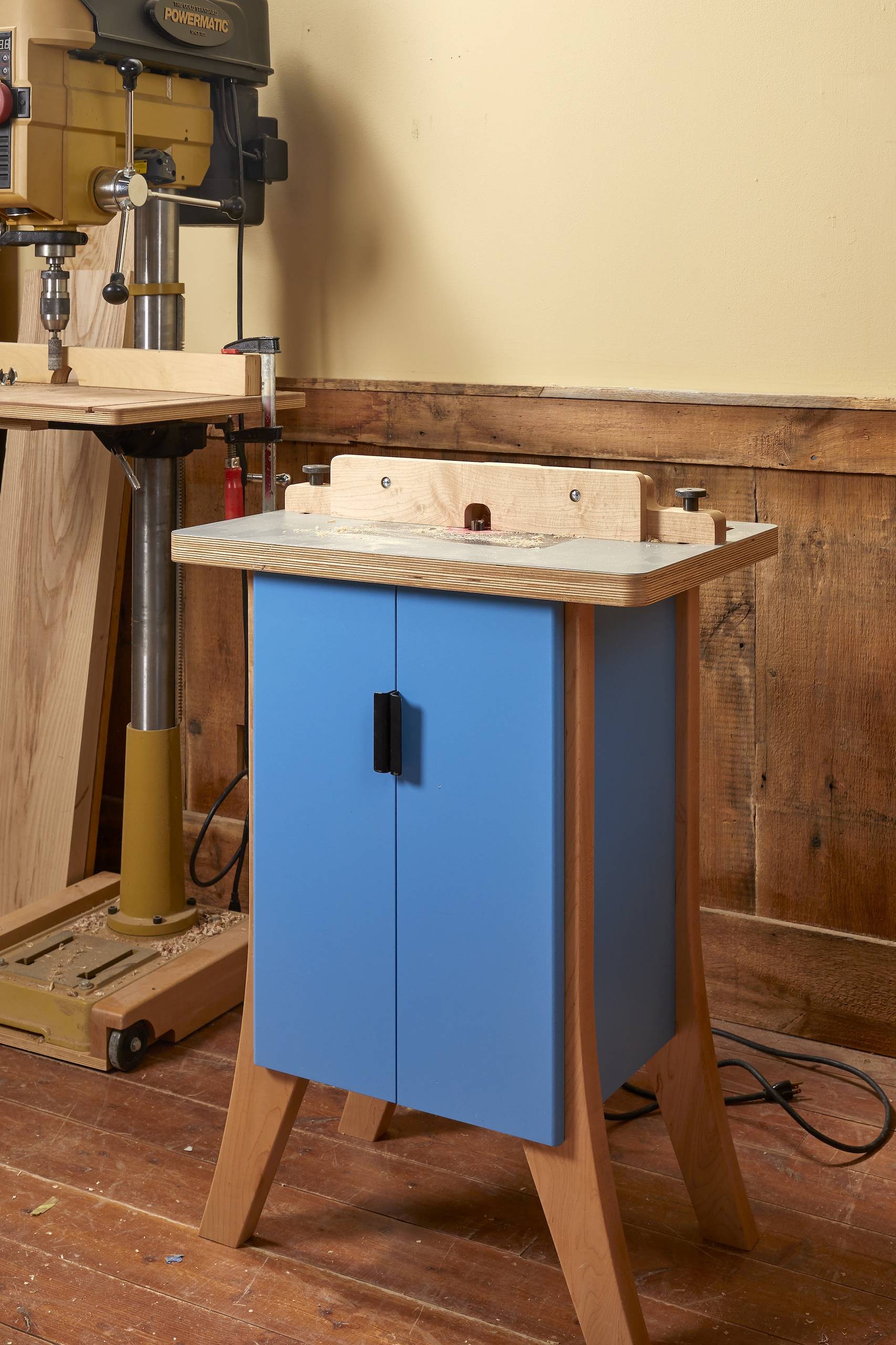 blue router table cabinet