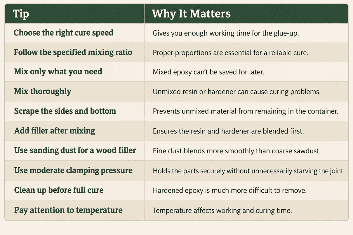 Woodworking Epoxy Tips Chart
