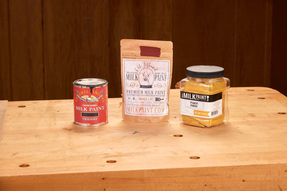 premixed milk paint options, general finishes milk paint water-based color twilight, old fashioned powdered milk paint color barn red, real milk paint co. powdered milk paint yellow ochre