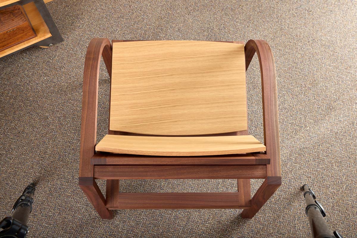 overhead view of curved seat and back of chair