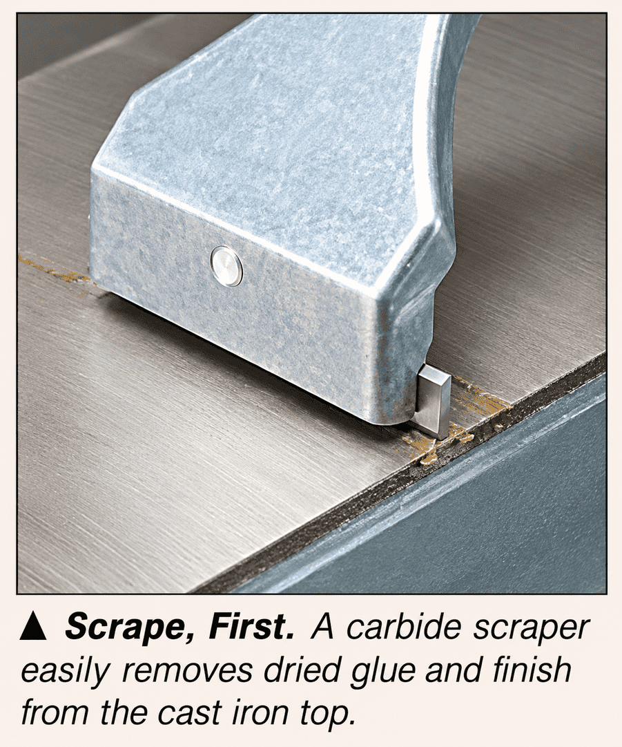 scraping table saw top