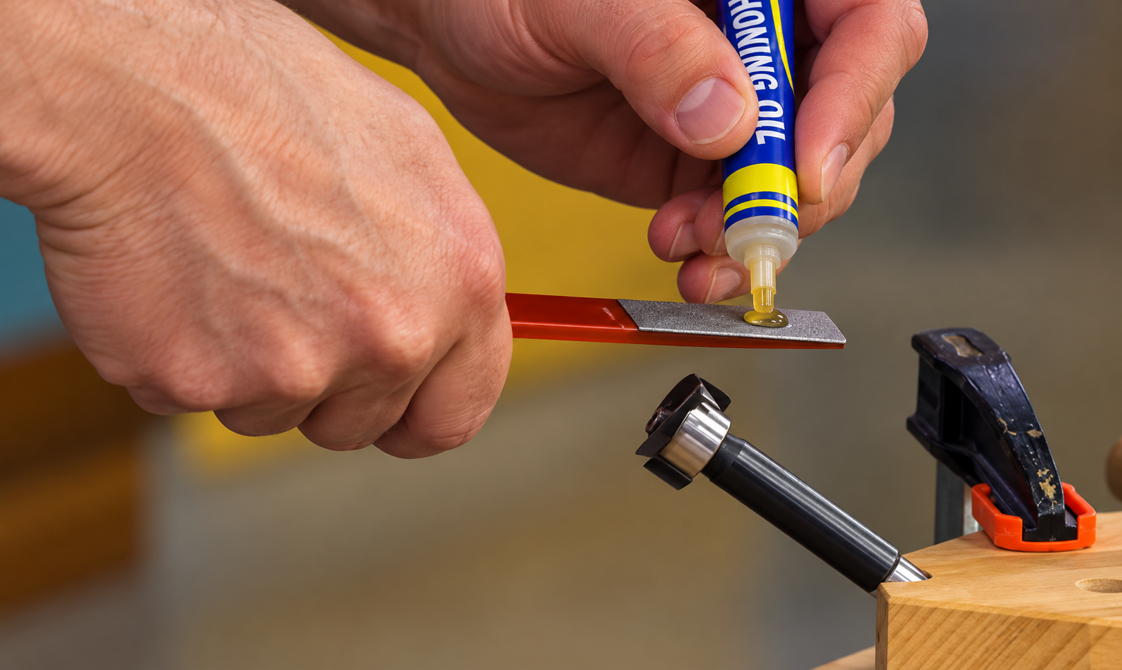 honing oil on diamond paddle