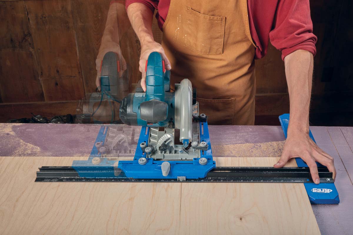 image of how to use mounting sled of the Kreg rip cut guide